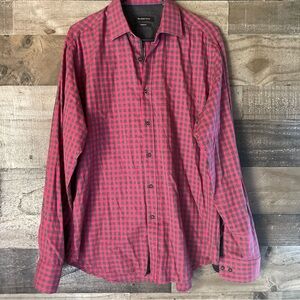 Bugatchi Red and Gray Casual Button Down Shirt